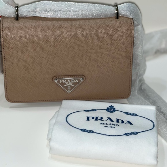 Prada Logo Saffiano Leather Shoulder Bag - Picture 1 of 9